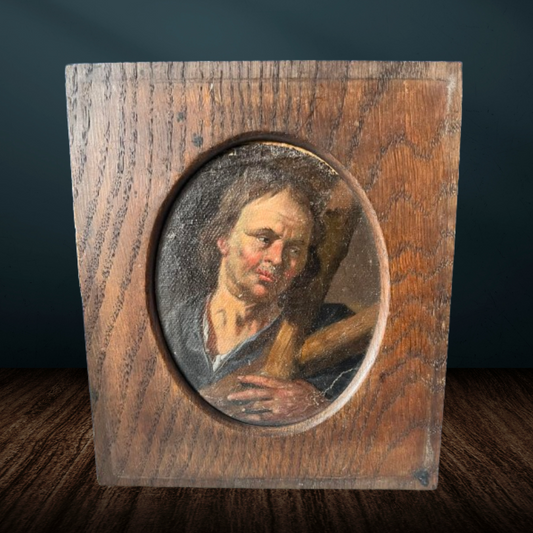 Man with Cross oil on board miniature